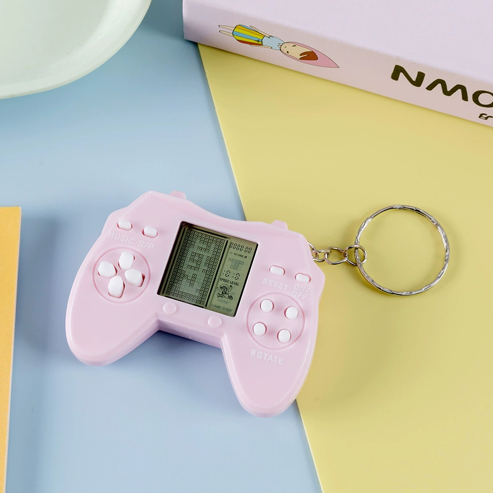 Mini Game Console Keychain, Tetris Handheld, Transparent/macarons, 26 Modes, 6.2×5×1.7 cm