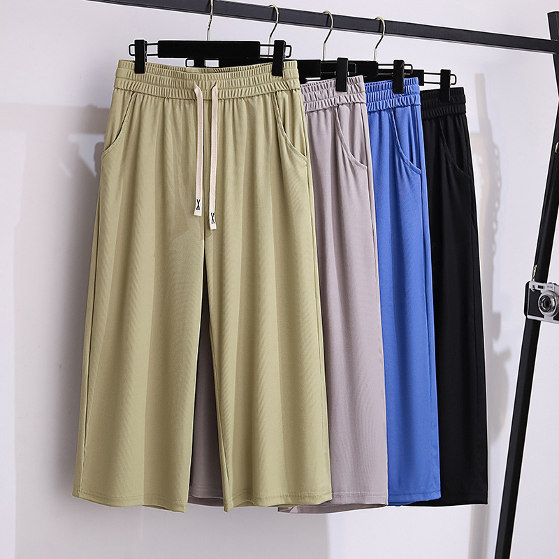 200/ 150kg Plus Size Straight-Leg Pants for Women, Thin Summer High-Waisted Loose Ice Silk Capri Pants for Women 200/ 150kg Plus Size Straight-Leg Pants for Women, Thin Summer High-Waisted Loose Ice Silk Capri Pants for Women