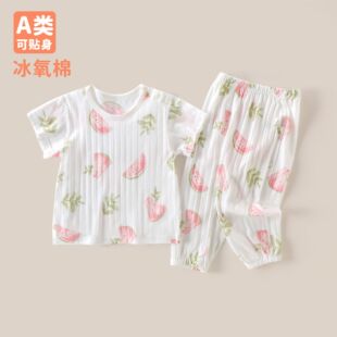Infant Short-Sleeved Pants Home Clothes 2025 New Type a Pure Cotton Split Summer Suit for Boys and Girls