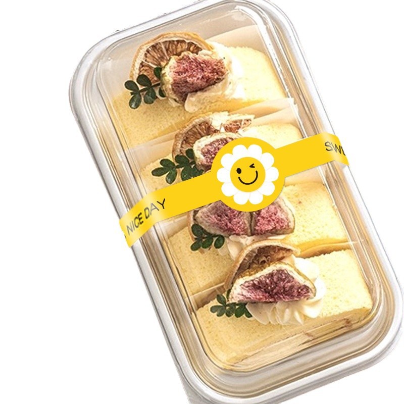 100개 스티커 | 노란색 긴 스트립 베이킹 스티커 수제 디저트 케이크 달걀 노른자 바삭한 포장 상자 밀봉 스티커