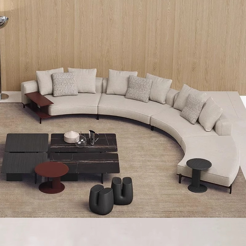 Minimalista italiano plumón seda seda seda sofá villa gran piso arco alto pie sala de estar combinación sofá tela de cuero image 4