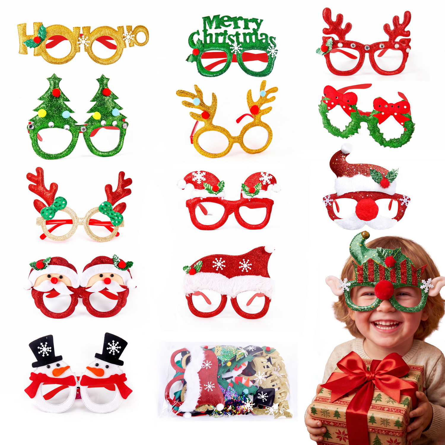 Venta caliente decoraciones de Navidad gafas traje Festival adultos niños artículos de regalo de Navidad sombrero cabeza hebilla aro al por mayor