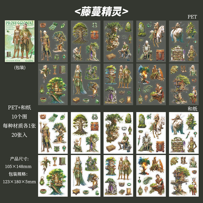 墨言美好的一天 幻想职业手札系列 双材质人物造景贴纸本手账素材|undefined