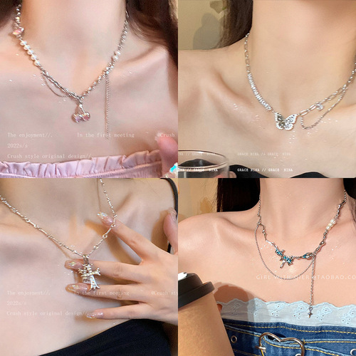 Autumn Korean Style Necklace for Women, Metal Hip Chain, Sweet and Cool Punk Lockchain for Women, Pearl High-End Metal Necklace