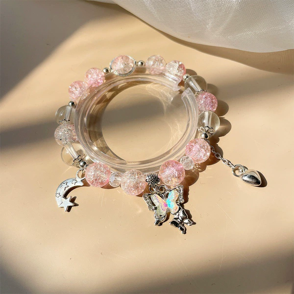 S082-Star and Moon Pink Butterfly Love Bracelet #SZ648