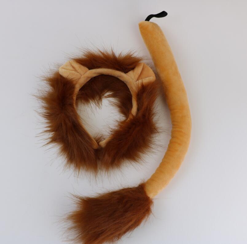 Conjunto de orejas y cola de animal para cosplay de Halloween, diadema de león, vaca, jirafa, mapache, accesorios para el cabello, tocado hecho a mano de una pieza_voghion.com