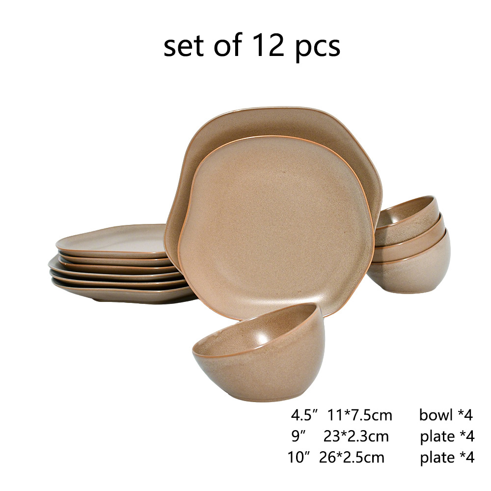 Ceramic black plates bowl dinnerware Set of 4 set de 16 piezas