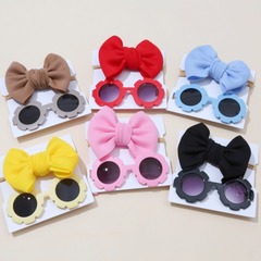 Children's Sun Lens Hat Set with Space Cotton Plain Color Hair Band Sunflower Sunglasses