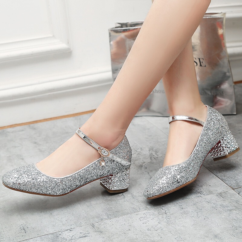 11-Year-Old Children's High-Heeled Shoes, 8-Year-Old Girl's Runway Show, Piano Performance, Host Role, Girls' Leather Shoes, Gold and Silver, Student