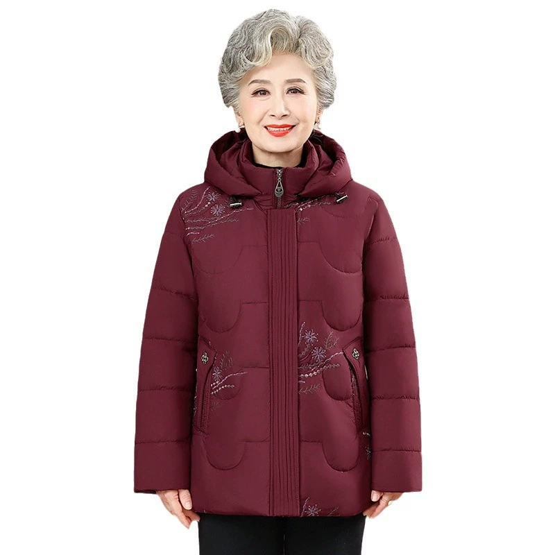 Бабушка зимний пуховик с капюшоном толстый пожилой женщина зимняя белая утка пуховая куртка мама топ