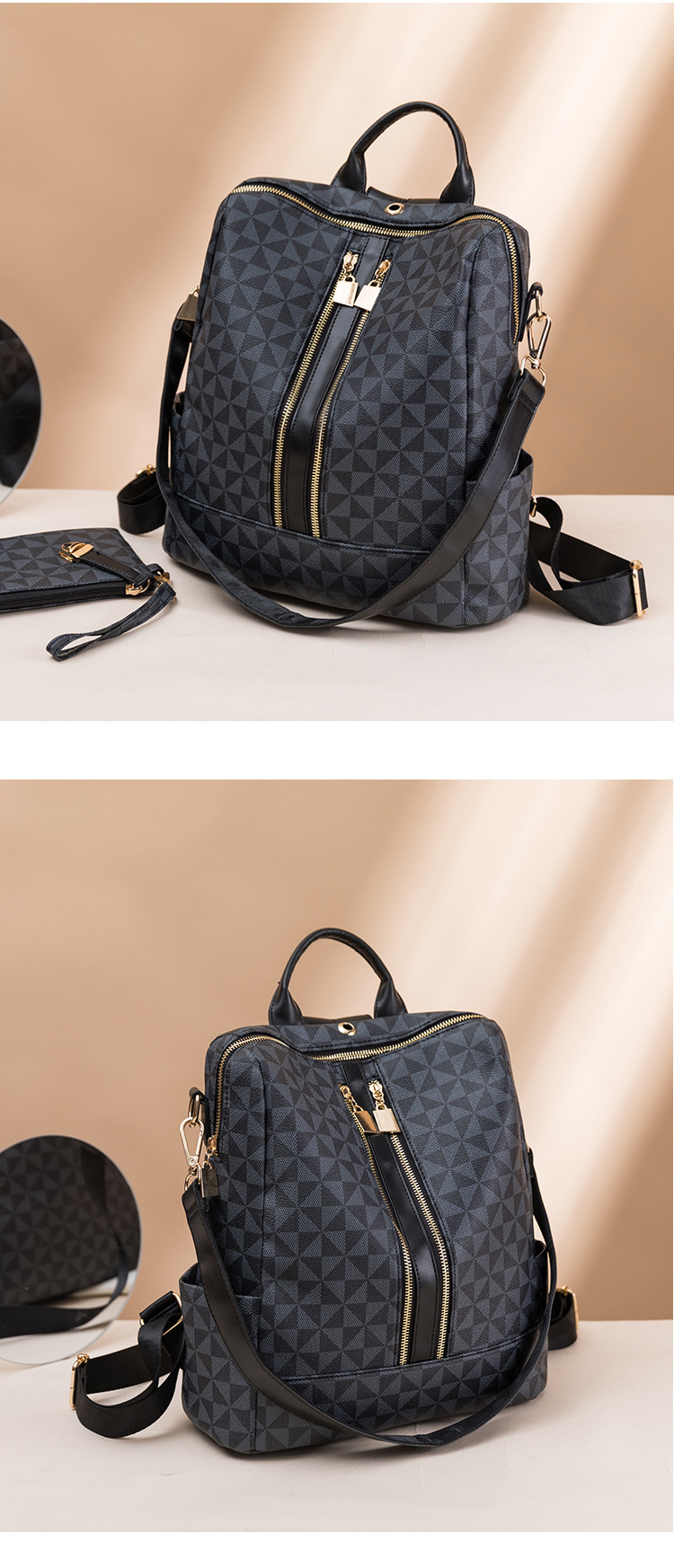 Mochila mujer estampada de moda con cartera gran capacidad_voghion.com