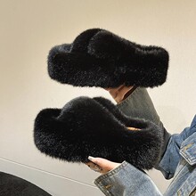 感厚底7CM毛毛拖鞋轻便透气女士外穿2024春秋新款办公室居家棉拖