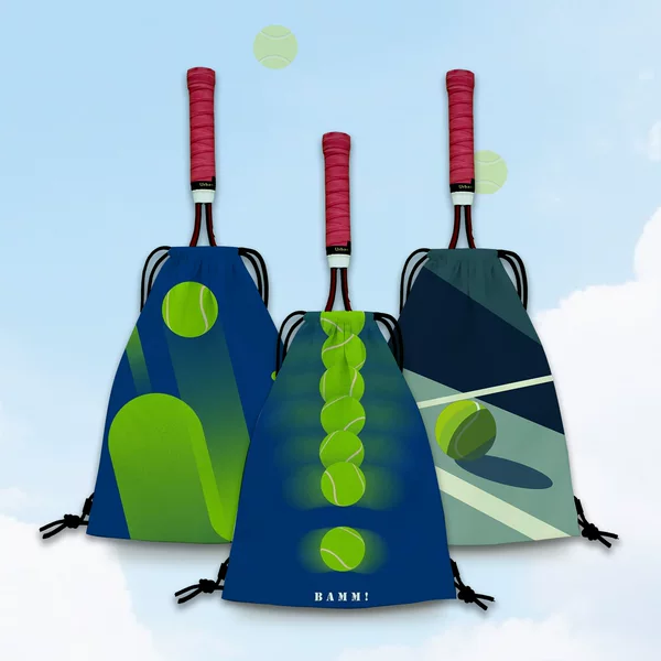 Tennis Illustration Tennis Bag Shoulder Drawstring Tennis Racquet Storage Bag Primary School Student Portable Large Capacity Tennis Protection Bag