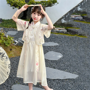 Girls' Hanfu Short-sleeved Horse-faced Skirt Antique Photography Suit for Large Children and Girls Ancient Suit National Style Tang Suit dress suit