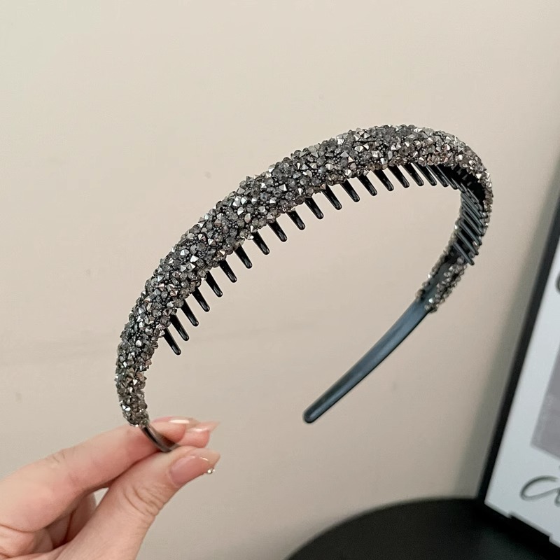 Diadema de diamantes de imitación para mujer 2025 estilo de verano con dientes antideslizantes horquilla de presión de lavado tocado lavado facial frente fija diadema rota