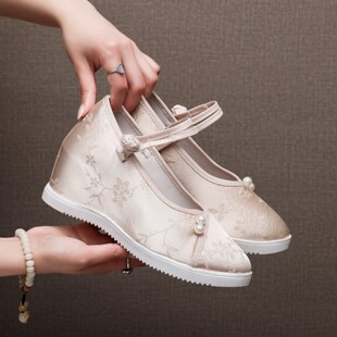 Han Dynasty Shoes for Women, Spring and Summer Old Beijing Cloth Shoes, Wedge Heels, Zen Embroidered Shoes, Low Heels, Ethnic Style Tea Master Work Shoes