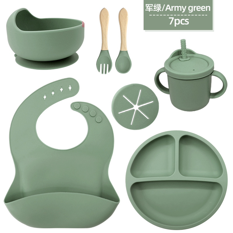 Juego de vajilla de silicona para niños Tazón de alimentación de grado alimenticio para bebés Taza de pajita molar para bebé