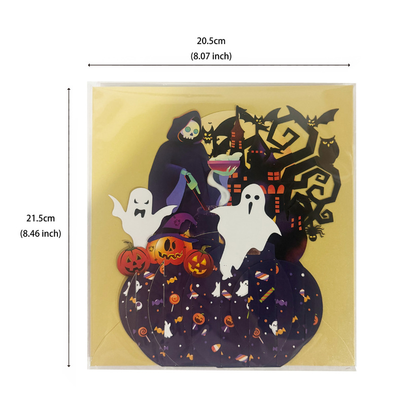 新しいハロウィンゴーストフェスティバルゴーストデスボール立体グリーティングカードオーナメント邪悪な黒城コウモリシーン|undefined