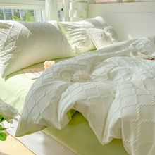 INS风韩系水洗棉床上四件套纯色简约被套单人学生宿舍床单三件套