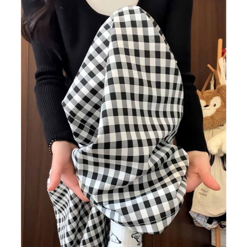 Negro y blanco verano nuevo color contraste de pantalones a cuadros de dopamina cintura alta sensación pantalones de piernas anchas pantalones casuales delgados pantalones de mujer