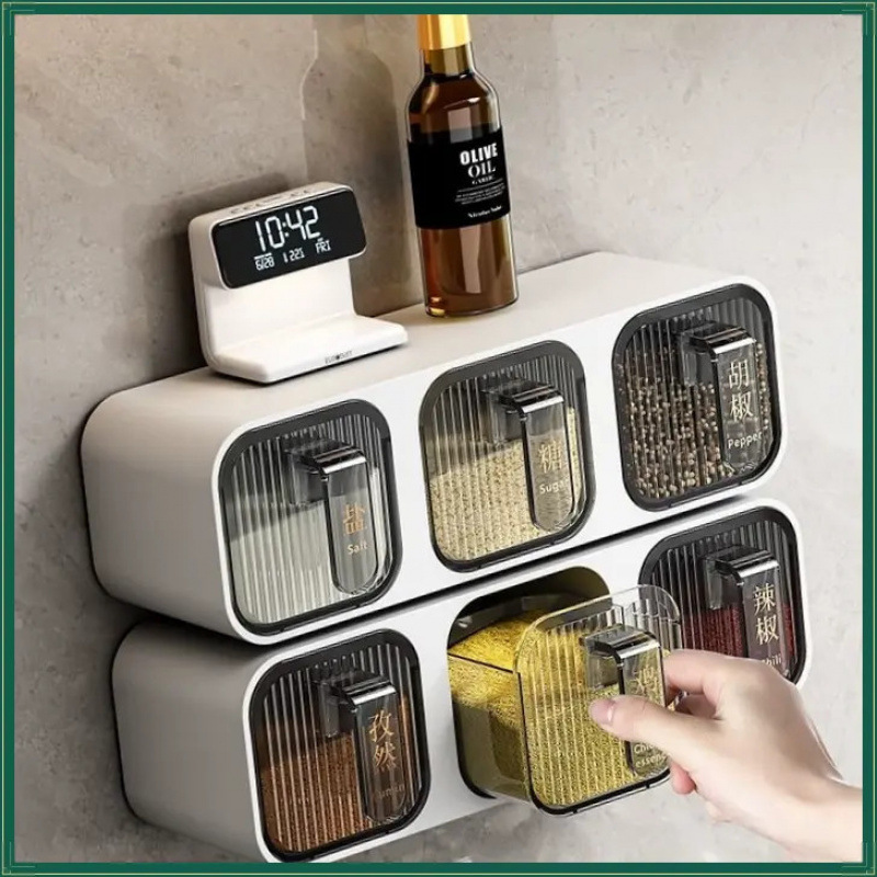 Xinjiang Can Ship - Xinjiang Can Ship - Multi-Compartment Seasoning Box for Kitchen Use, Wall-Mounted Drawer-Style Spice Jar and Seasoning Bottle