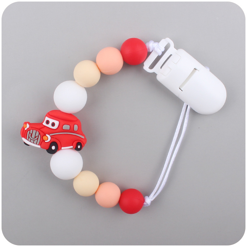 Bebé chupete de plástico clip DIY bebé chupete Cadena de dibujos animados camión de bomberos chupete cuerda de silicona Amazon