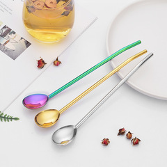 304 stainless steel straw spoon combo, creative colorful, adult and children milk tea flower tea smoothie stirrer