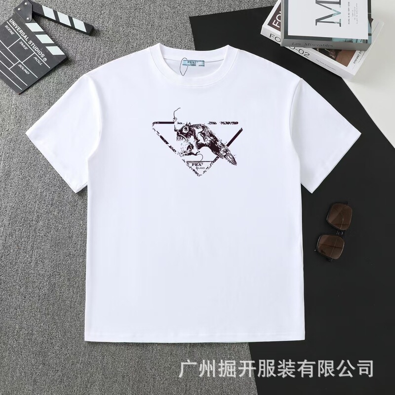 クロスボーダー 2025 夏のトレンドブランド P ファミリー新レタープリントラウンドネック Tシャツカジュアルファッショントレンド半袖男性と女性|undefined