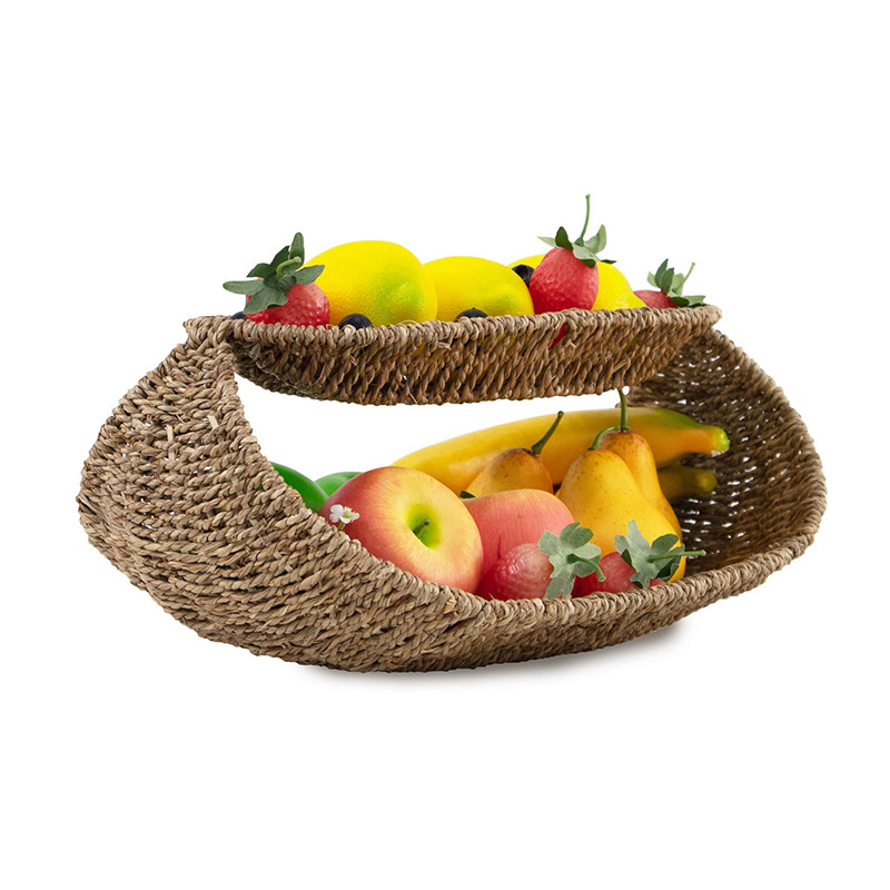 inswind mano de paja de doble capa cesta de frutas calabaza de agua tejida sala de estar baño artículos de baño estante