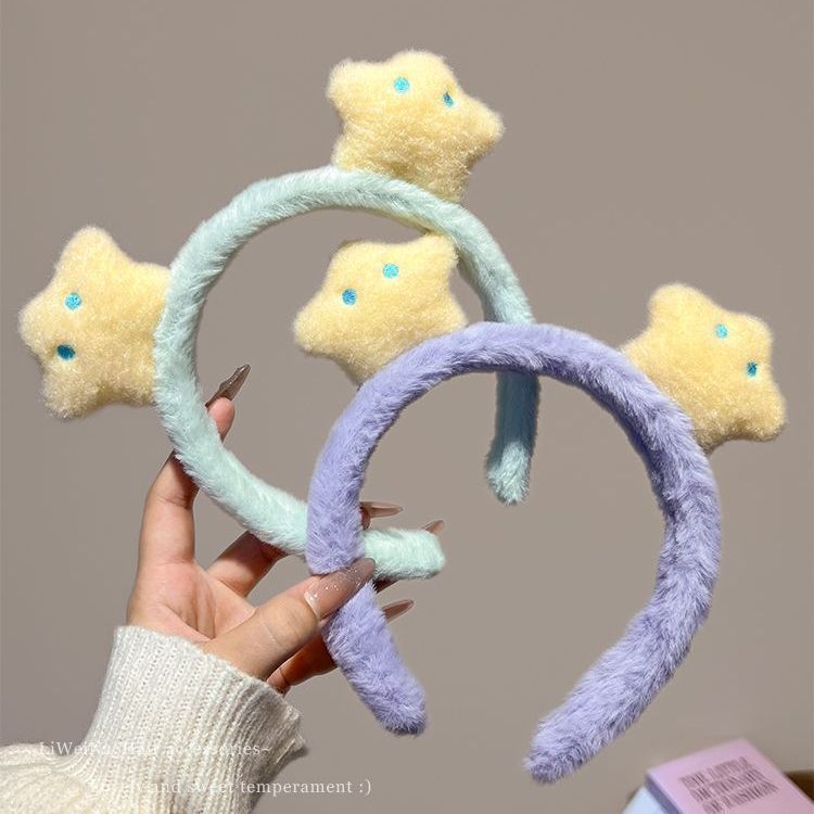 Cute estrellas peluche bandero de cabello 2024 nuevo lavado de la cara bandero de cabello de maquillaje tarjeta de cabello de invierno prensado antideslizante