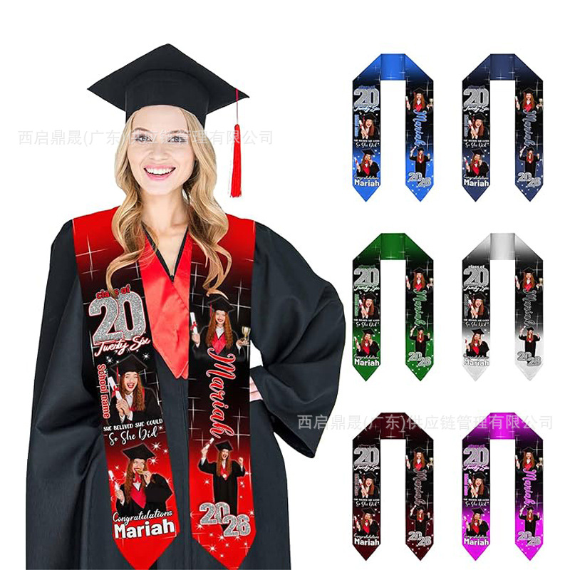 Personalizada cinta de graduación honor otorgado escolares chal de graduación LOGO impresión emblemas fábrica de suministro a granel