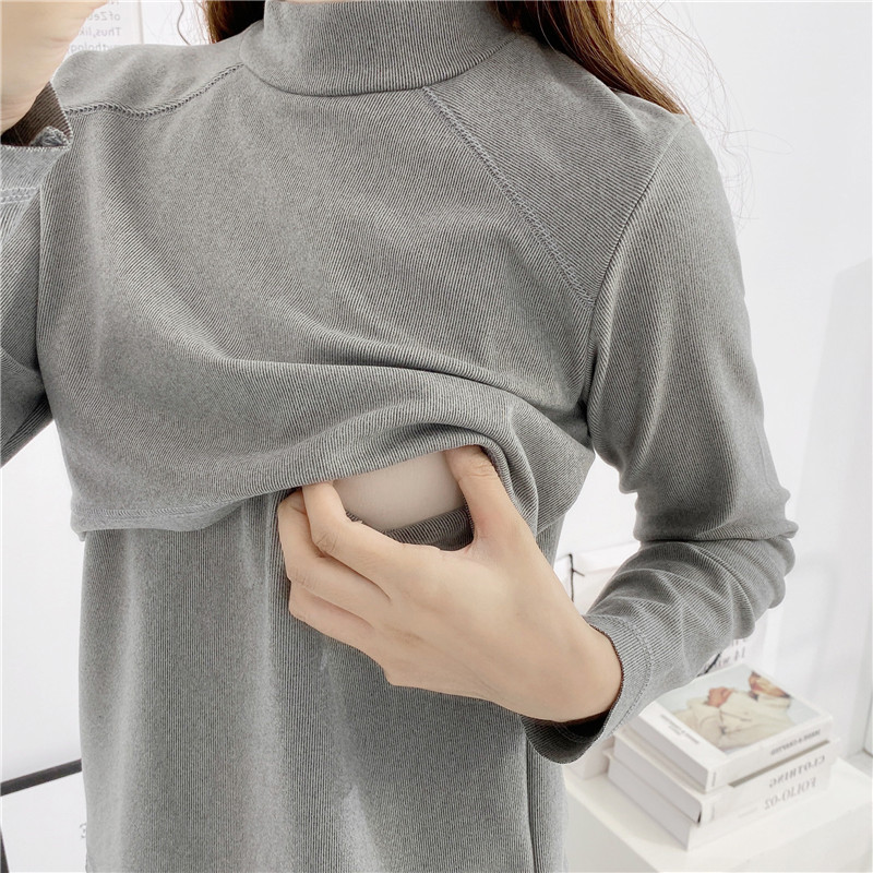 Autumn and Winter Double-Sided Brushed Warm High-Neck Top-Up Trendy Mom Nursing Confinement Clothing Home Wear Top 2110