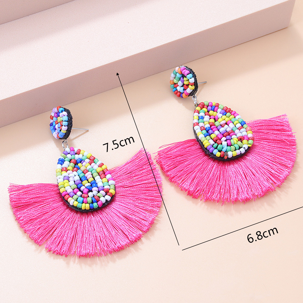13g Weight Alloy Ear Needle Material Drop Earrings Classification 1 Pair Quantity Holiday, Daily Occasion Seed Bead Material Water Droplets Pattern Women's Gender Tassel Design Bohemian Style 1 Pair Bohemian Water Droplets Tassel Seed Bead Drop Earrings 3
