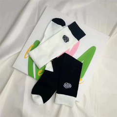 Small Fragrance Style Black and White Camellia Long Socks Simple Versatile College Style Mori Girl Seasonal Calf Socks Instagram Trendy