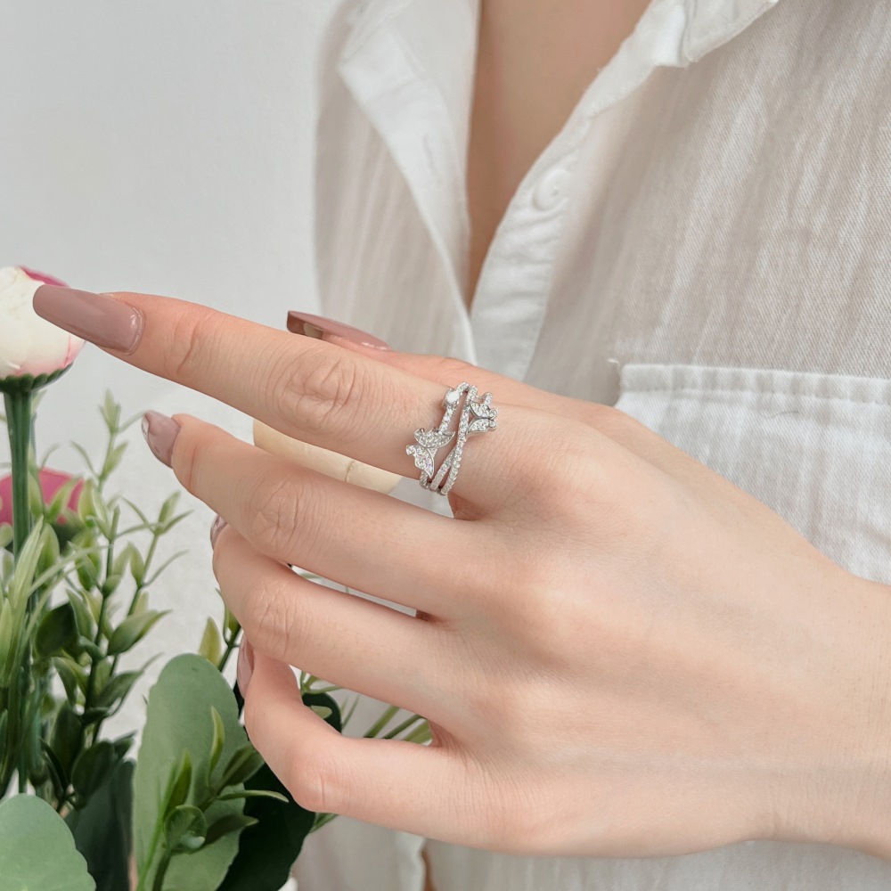 5g Weight Zircon Inlay Material Open Rings, Rings Classification 6, 9, Adjustable Ring Size 1 Piece Quantity Daily, Tea Party Occasion 925 Sterling Silver Material Butterfly Pattern Women's Gender Inlay Design Sweet, Shiny Style 925 Sterling Silver Zircon Butterfly Open Rings Rings 22