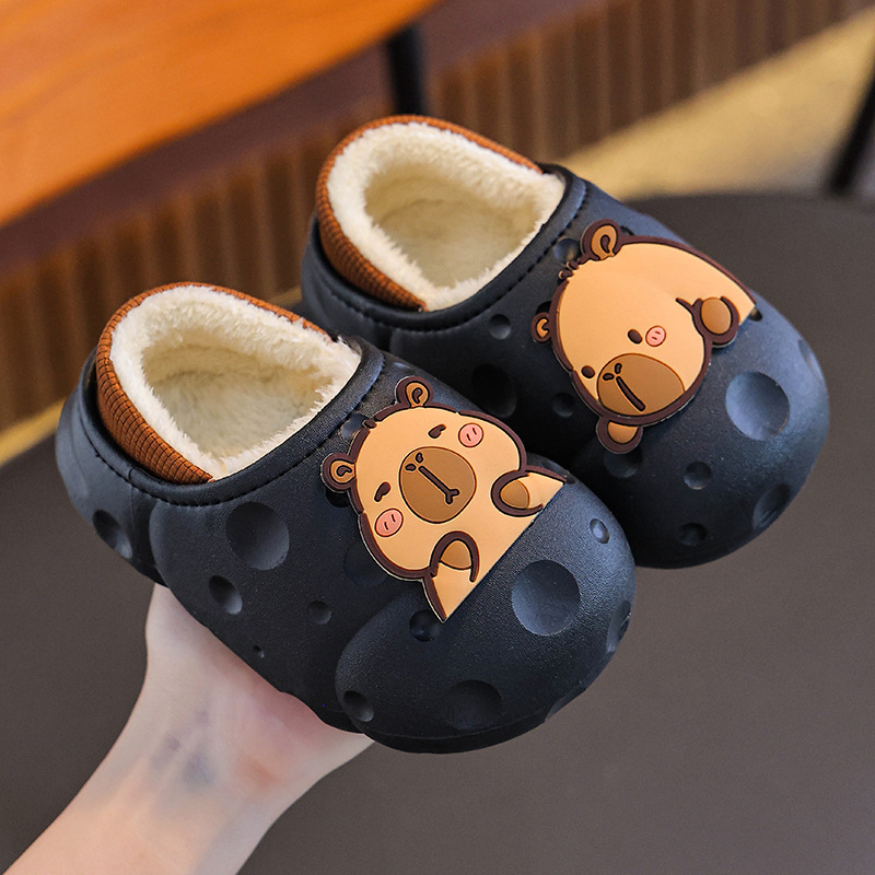 Kapibara invierno bolsas de niños tacones zapatos de algodón para niños y niñas calentamiento de lana impermeable zapatillas de algodón para niños mayores