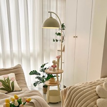 客厅沙发角落地灯带置物架奶油风高级感立式台灯卧室床头柜灯一体
