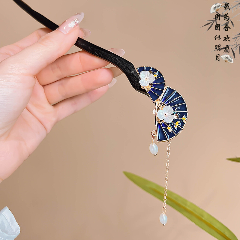 黑檀木新中式发簪女现代简约流苏发钗古风气质高级感盘发头饰|undefined