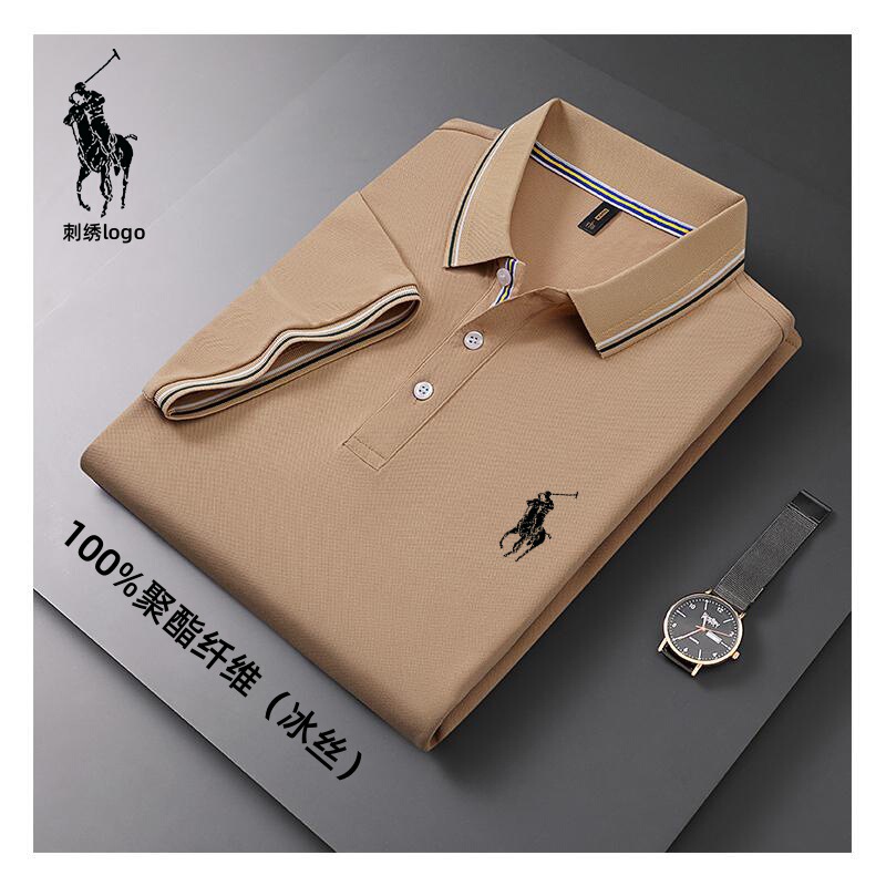 Raff Pony Logo Ice Silk Men's Short Sleeve T-Shirt Business Lapel Men's Daily Casual Breathable Polo Shirt