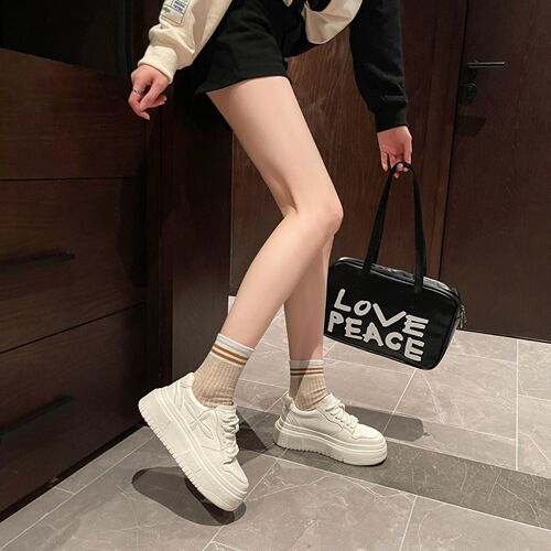 Luji genuine leather white shoes for women  spring new internet celebrity casual versatile thick-soled cross-flower breadboard shoes