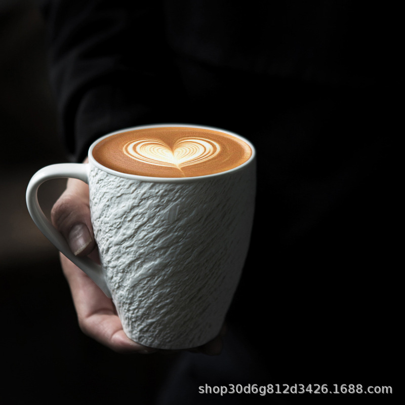 High-grade ceramic thickened latte coffee mark cup flower embossed coffee cup and saucer suit large capacity 400ml