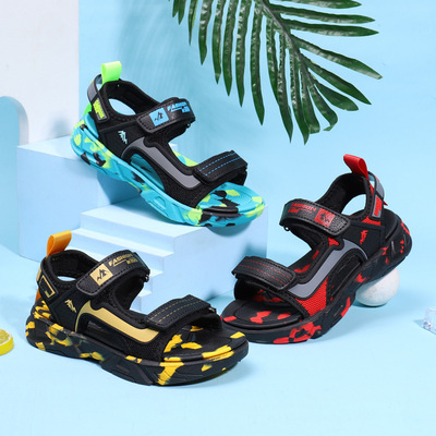 男童镂空凉鞋露趾迷彩中大童软底童鞋男孩儿休闲沙滩鞋子卡通跨境