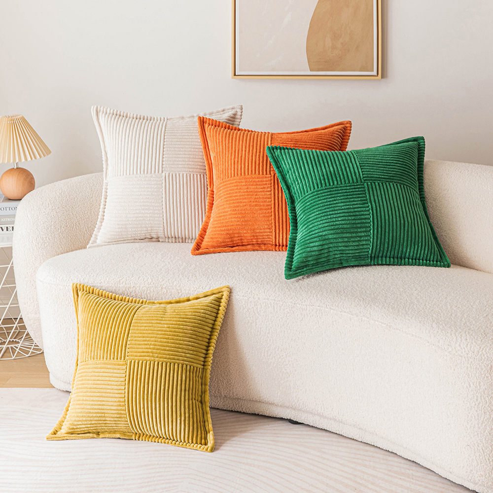 Solid color corduroy Plaid pillowcase modern minimalist corn stripe stitching edge pressing living room sofa decorative pillow