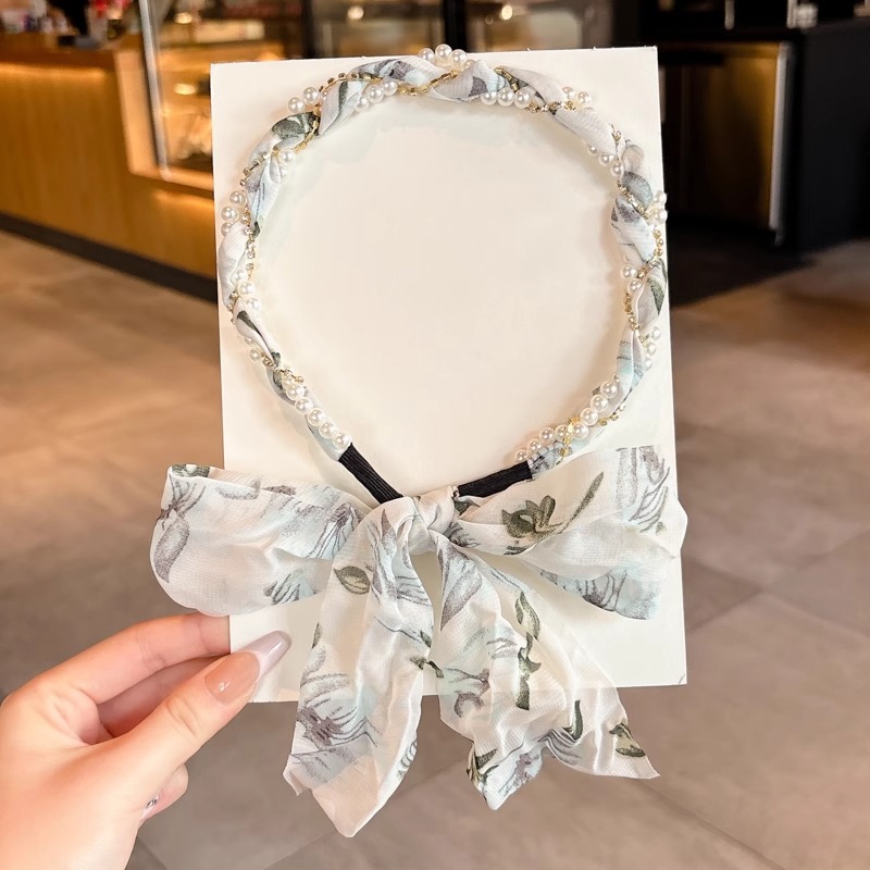 Niños super inmortal tejido bufandas de seda flotantes flores flotantes un cabello de cola de caballo atar cinta de cabello cabeza de cuerda de perla cabeza de cuerda de cabello