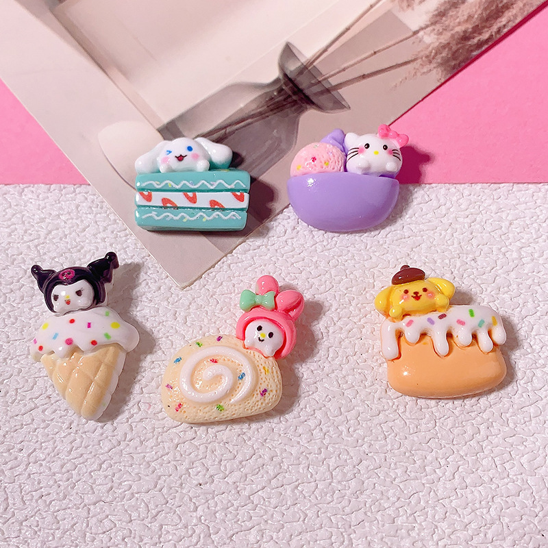 Nuevos dibujos animados Sanrio pastel de helado DIY accesorios de resina accesorios para el cabello estuche de teléfono móvil parches hechos a mano pegatinas de botones de zapatos