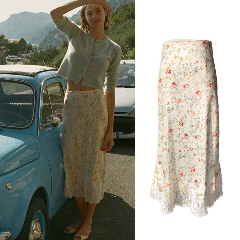 Flower Room Soft Light-French Romantic Print Elegant Lace Silk Oblique Fishtail Skirt Flower Room Soft Light-French Romantic Print Elegant Lace Silk Oblique Fishtail Skirt