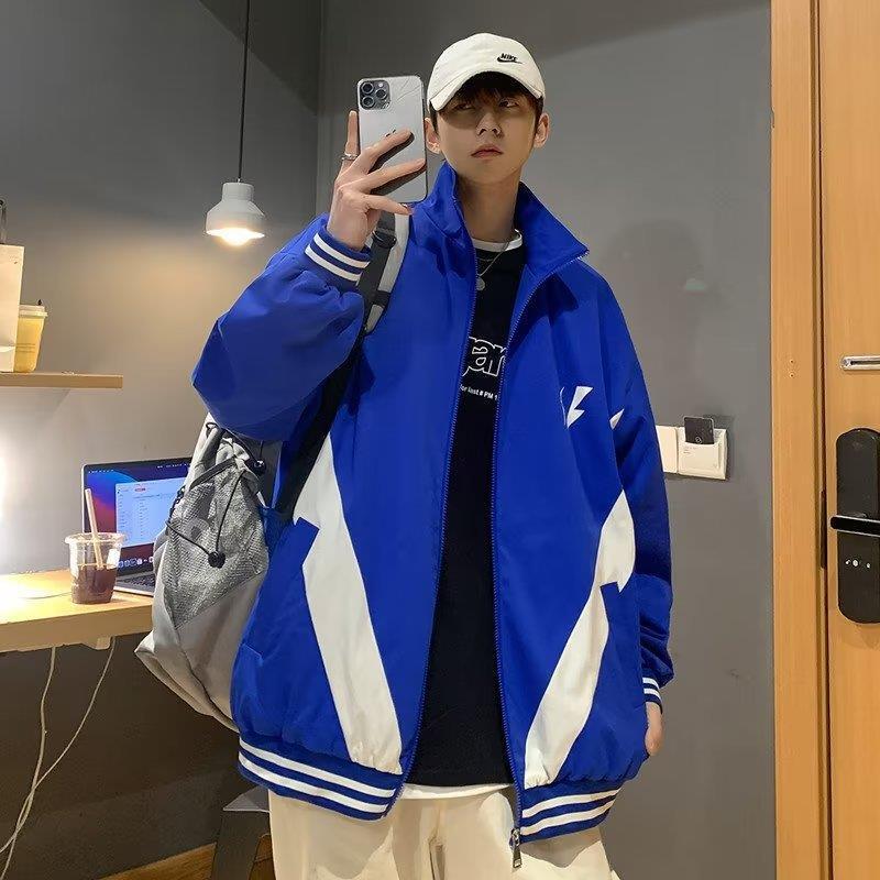 Autumn jacket men's Hong Kong style fashion brand loose baseball uniform high school student casual high street color matching jacket men's jacket