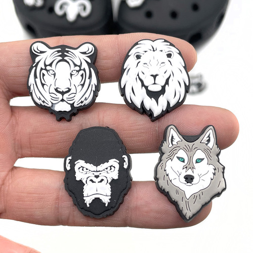 Sketch Black and White Animal Head Series Hole Shoes Flower Shoe Clips PVC Thermoformed Flower Garden Shoes Decorative Accessories