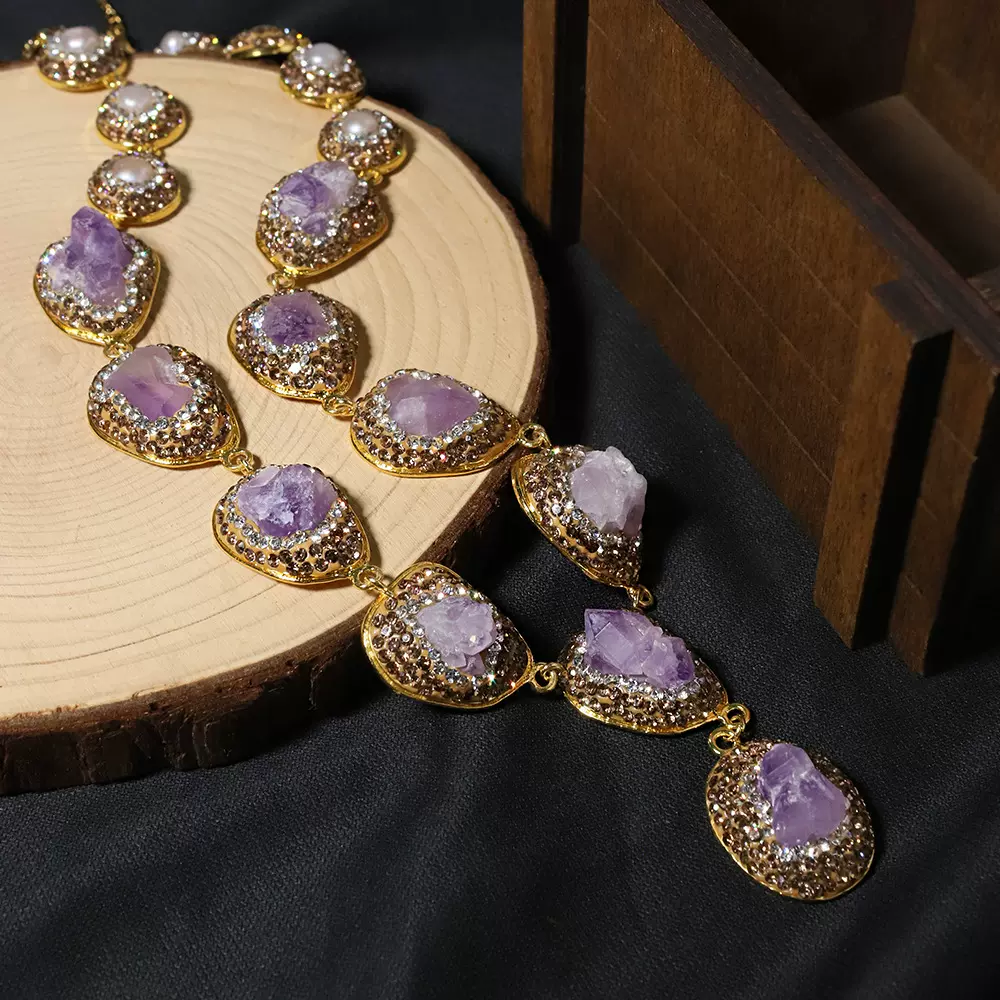 大满串珍珠紫水晶项链女天然淡水珍珠锁骨链时尚高级感套装项链