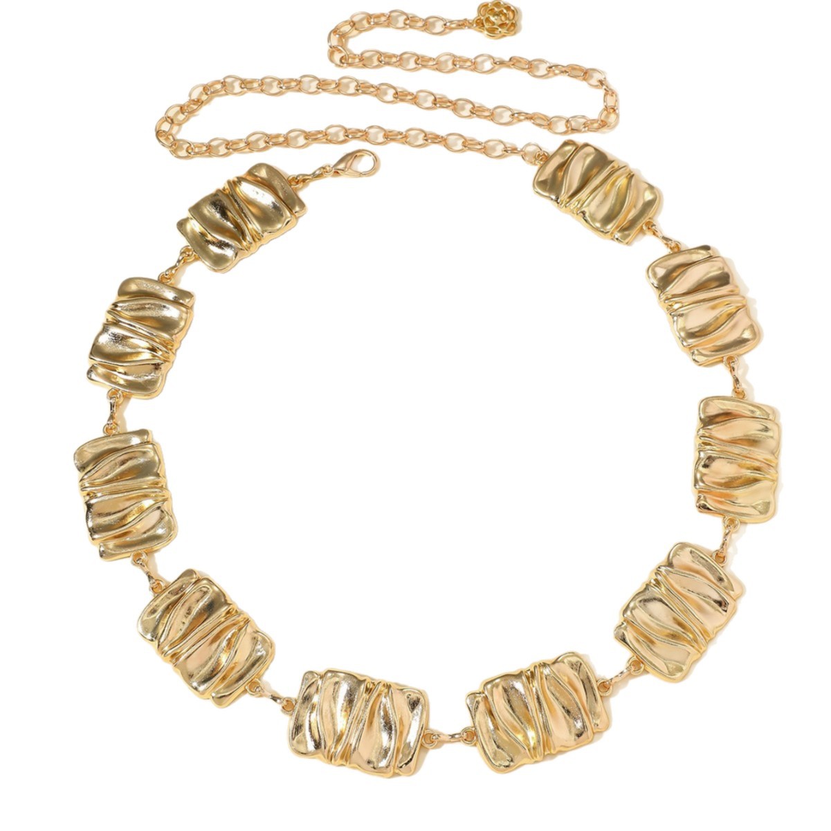 Exaggerated Metal Waist Chain With Irregular Pleated Square Links_voghion.com